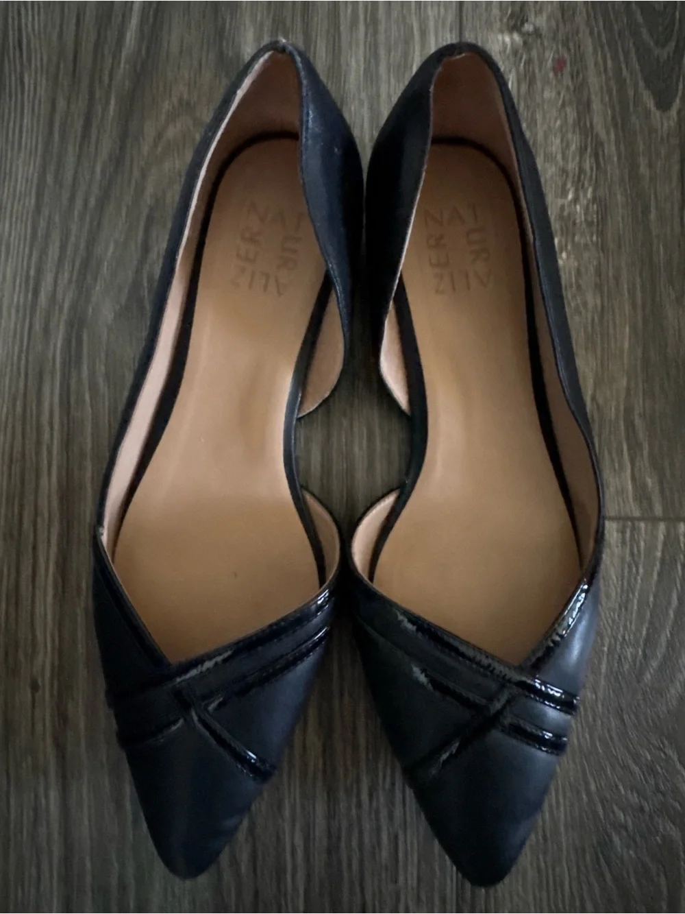 Black Pointed D'Orsay Flats with Subtle Cross-Strap Detail